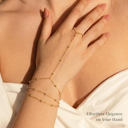 Moodear Mothers Day Gifts Gold Bracelet Stack for Women - Dainty Hand Chain Trendy Bead Link Ring Bracelets Set Waterproof Jewelry Gift - style: 3 hand ring bracelet-GD