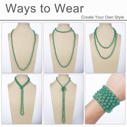 Beaded Necklace Hand Knotted for Woman - color: Green Aventurine 1