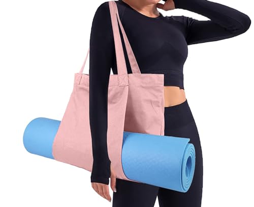 Yoga Mat Bag for Women, 100% Cotton Canvas Tote with Wet/Dry Pocket, Bottle Holder and Inner Zipper Pocket, 25L Carrier for Pilates and Travel - color: x-Pink