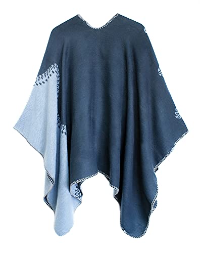 Urban CoCo Women's Color Block Shawl Wrap Open Front Poncho Cape - color: Series 28-grey