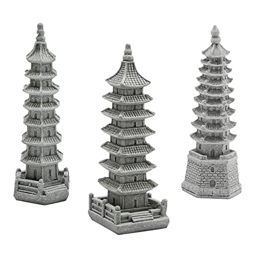 3PCS Mini Pagoda Sandstone Sculpture, Chinese Zen Pagoda Figurines for Garden, Office Home Desktop Decor - size: Hexagon Pagoda Statue