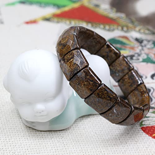 Keleny Gemstones Semi Precious 15mm Square Grain Faceted Beaded Stretch Bangle 7.5 Inch Unisex - color: Brown Bronzite