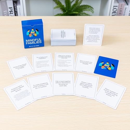 100 Mindful Families Conversation Cards – Mindfulness, Gratitude & Breathing Prompts for Self Care at Home, Travel & Therapy