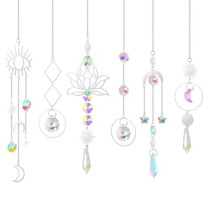 ilclviz Suncatcher Crystal Hanging Sun Catcher Prism with Chain Pendant Ornament Crystal Balls for Window 6 Pieces - color: Silver B
