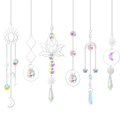 ilclviz Suncatcher Crystal Hanging Sun Catcher Prism with Chain Pendant Ornament Crystal Balls for Window 6 Pieces - color: Silver B