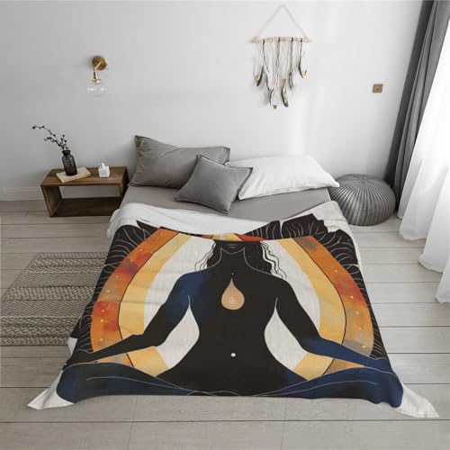 Yoga Meditation Prints Throw Blanket (280g Flannel) Anti-Pilling Warm Fuzzy Blankets for Bed Sofa Couch Travel 80x60 Inch - color: Yoga Meditation, size: 80x60 Inch