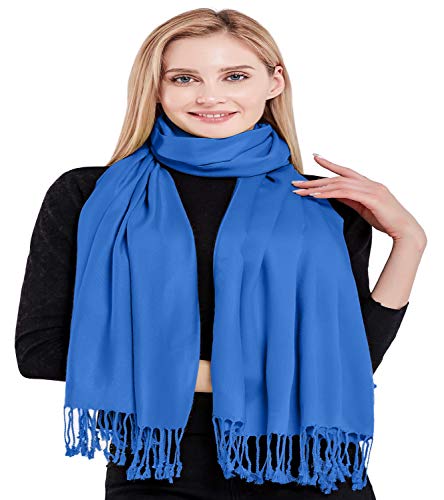 CJ Apparel Solid Color Tassels Design Nepalese Shawl Scarf Wrap Stole Throw Head Wrap Pashmina Gift Hand Made in Nepal New - color: Blue