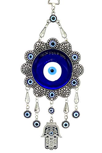 Blue Evil Eye with Hamsa Hand Protection Wall Hanging Ornament Decor Sunflower Design (with a Betterdecor Pouch)-006