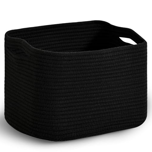 ICERZCZ Woven Cotton Rope Storage Basket for Organizing, Cute Decorative Baskets for Gifts Empty, Organizer Bins for Dog Toy, Baby Laundry, 15“×11”×9.5“, Black - color: Black, size: 15“(l)×11”(w)×9.5“(h)
