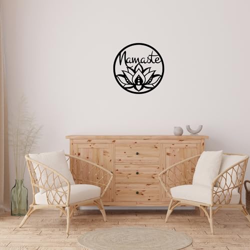 Namaste Lotus Flower Wall Hanging – Handmade Yoga Inspired Metal Décor, Boho Spiritual Artwork for Meditation Room, Mindfulness Studio, or Peaceful Home Accent - size: 18"