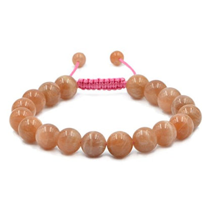AD Beads Natural 10mm Gemstone Bracelets Healing Power Crystal Macrame Adjustable 7-9 Inch - color: Sunstone