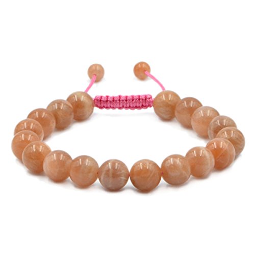 AD Beads Natural 10mm Gemstone Bracelets Healing Power Crystal Macrame Adjustable 7-9 Inch - color: Sunstone