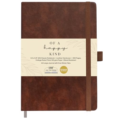 Lined Leather Bound Journal Notebook, A5 Hardcover - Brown 5.8x8.3" - Thick 300 Pages College Ruled Paper Journals for Men and Women - Personal and Professional Note Book for Writing & Journaling - color: Brown, size: A5 300 Pages