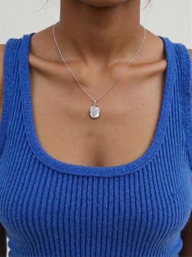 B BBPM Worry Stone Necklace Silver Necklace for Women Fidget Jewelry Anxiety Relief Peaceful Thumb Pendant Necklace Meditation Relaxation Stress Relief Gift for Women