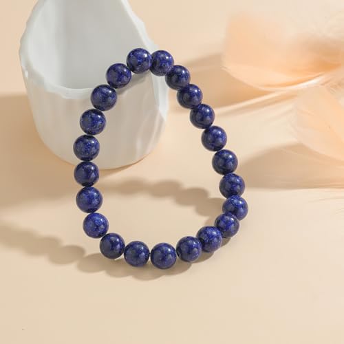 Womens Crystal Beaded Bracelets for Women Men Protective Energy Bracelet Natural Gemstone Bead Bracelet - color: Lapis(Creativity), size: 8mm