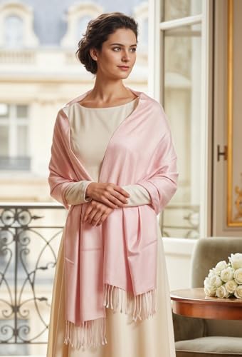 Pashmina Shawls Wraps for Women. Dress Cover Up Formal. Cashmere Feel Wrap for Evening Dress. - color: Light Pink