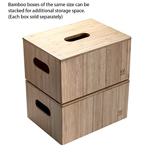 MobileVision Bamboo Storage Box PLUS LID COMBO, 12”x 9”x 6”, Durable Bin w/Handles, For Clothes, Shoes, Arts & Crafts, Closet & Office Shelf