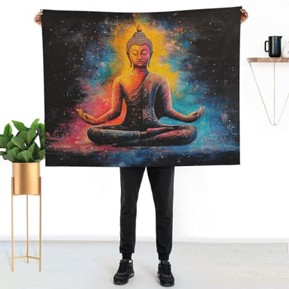 Fleece Blanket,Zen Meditation,Ultra-Soft Flannel Throw Featuring Seated Buddhist Monk,Lightweight and Warm,Peaceful Design for Yoga,Mindfulness,Gifts for Family and Friends 40x50 Inch
