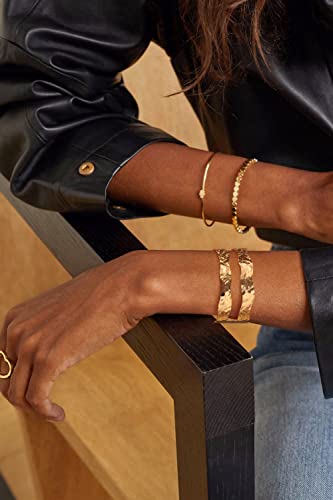 18K Gold Plated Open Cuff Bangle for Women Statement Brushed/Hammered/Textured Bracelet Layering Jewelry Love Gift for Her - style: Double Bangle