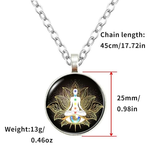 7pcs Yoga Necklace Set, Meditation Motif Necklace, Alloy Meditation Pendant, Seven Chakra Pendant