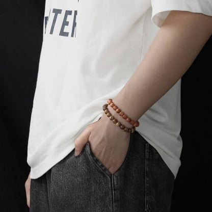5Pcs Sandalwood Stretch Bracelets for Women Men with Hematite Stone Cross Mala Beads - color: A
