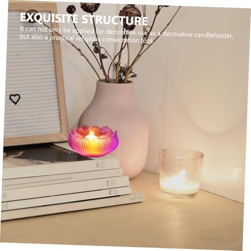 PRETYZOOM 2pcs Lotus Shaped Glass Candleholders Decorative Desktop Ornament Religious Candle Container for Home Zen Garden Table Centerpieces