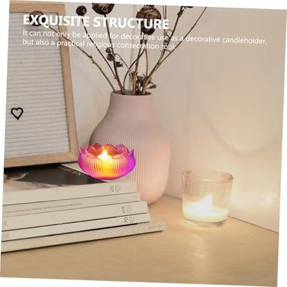 PRETYZOOM 2pcs Lotus Shaped Glass Candleholders Decorative Desktop Ornament Religious Candle Container for Home Zen Garden Table Centerpieces