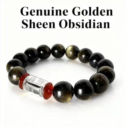 12mm Black Obsidian Bracelet for Men – Large Bead Chunky Stone Bracelet, Bold Masculine Style with Natural Protection Energy, Adjustable Habit Reminder & Stress Relief Jewelry Gift