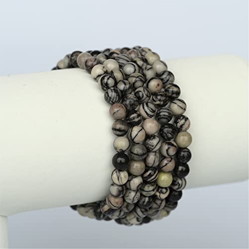 Angelstones Handmade Natural Healing Gemstone 6mm Round Beads Stretch Crystal Bracelet 7 Inch Unisex - color: Picasso Jasper