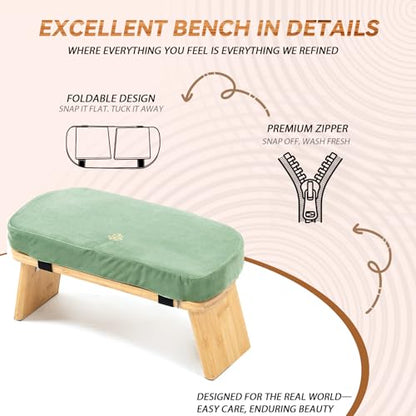 Meditation Bench, Bamboo Meditation Stool, Folding Kneeling Meditation Bench, Seiza Prayer Bench, Prayer Bench with Meditation Cushion, Kneeling Stool(Green) - color: Green