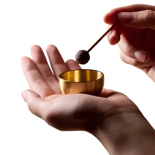 Mini Tibetan Singing Bowl Set Handmade Meditation Tool with Mallet and Cushion Portable Angel Sound Bowl for Stress and Relaxation (Gold, 4X2.3CM)