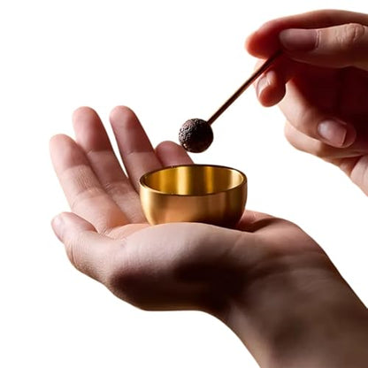 Mini Tibetan Singing Bowl Set Handmade Meditation Tool with Mallet and Cushion Portable Angel Sound Bowl for Stress and Relaxation (Gold, 4X2.3CM)