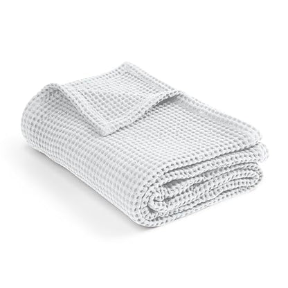 Throw Blanket for Couch, 100% Cotton Soft Lightweight Breathable Summer Blanket Throws, Waffle Weave Throw Size Bed Blanket: White (50"x60") - color: White, size: Throw (50" x 60")