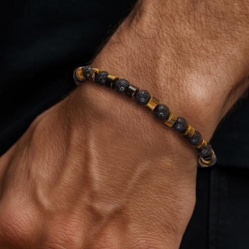 TRUMIUM Beaded Bracelets for Men Women Natural Hematite 6mm Tiger Eyes Mens Bracelet Gemstone Jewelry for Him 7.5/8.3/9 Inch Length