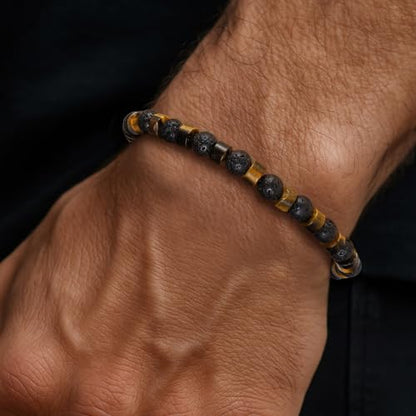 TRUMIUM Beaded Bracelets for Men Women Natural Hematite 6mm Tiger Eyes Mens Bracelet Gemstone Jewelry for Him 7.5/8.3/9 Inch Length