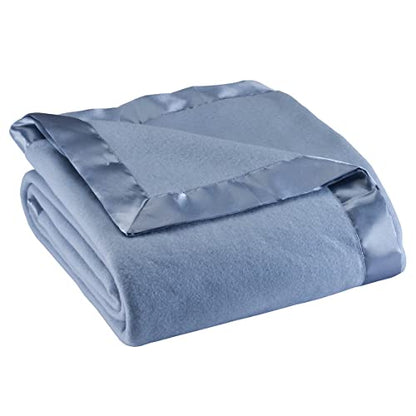 OakRidge Satin Fleece Blanket, Full/Queen, Twin or King Size – 100% Polyester Lightweight Fabric and Cozy Satin Binding Edges in Tightly Folding Travel Blanket, Blue - color: Blue, size: Full Queen