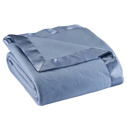 OakRidge Satin Fleece Blanket, Full/Queen, Twin or King Size – 100% Polyester Lightweight Fabric and Cozy Satin Binding Edges in Tightly Folding Travel Blanket, Blue - color: Blue, size: Full Queen