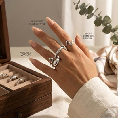 16 PCS Gold Chunky Rings Set for Women, 14k Gold Plated Thick Dome Stackable Open Rings Trendy Dainty Minimalist Jewelry Gifts - color: 01-Silver