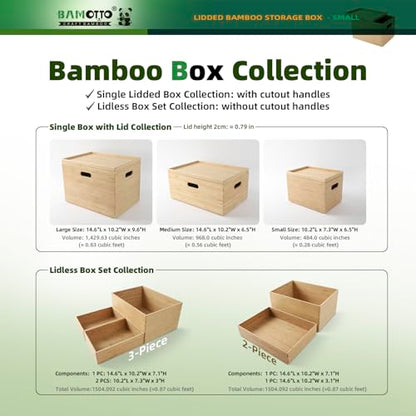10.2”x7.3”x6.5” Lidded Storage Bins - Stackable Bamboo Box/Cube/Basket with Handles for Home Kitchen Office, Organize Tableware Clothing Toys Books