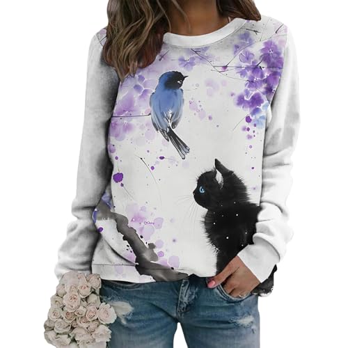 Women's Animal Print Sweatshirt Long Sleeve Crewneck Pullover Casual Loose Fit Top Lightweight Graphic Loungewear - color: Whl1118, size: Small