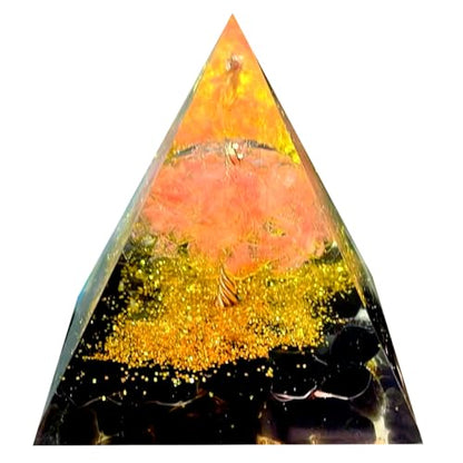 Tree of Life Orgone Pyramid,Natural Watermelon red Gravel&Obsidian Orgonite Healing Crystals Pyramid,Crystal Stone Positive Reiki Energy Generator Collection Wealth Lucky Meditation Tool - color: Black and Red