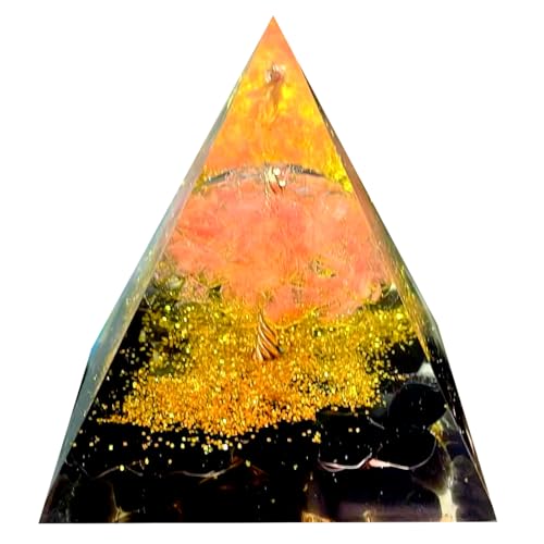 Tree of Life Orgone Pyramid,Natural Watermelon red Gravel&Obsidian Orgonite Healing Crystals Pyramid,Crystal Stone Positive Reiki Energy Generator Collection Wealth Lucky Meditation Tool - color: Black and Red