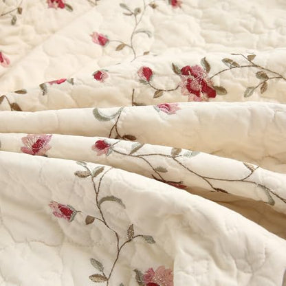 vctops 100% Cotton Quilted Throw Blanket 50x60 Inch Floral Embroidered Reversible Patchwork All Season Throw (Flower,50"x60") - color: Flower
