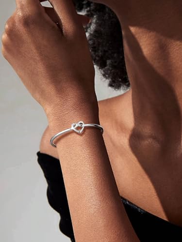 U7 Unisex Simple Cuff Bracelet 18K Real Gold Platinum Plated Fine Bracelets Fashion Jewelry Open Bangle Cuff Bracelets, Twisted or Heart Style - color: D.Knot Bracelet-Platinum