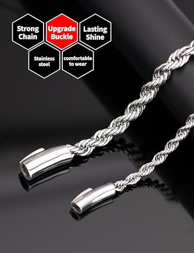 Twist Chain Necklace 2/3/5/8MM Braided Rope Chain Necklace for Men Stainless Steel Rope Jewelry for Men & Women Rope Chain for Pendant 18/20/22/24 Inch with Delicate Gift Box - size: 20 inches, style: 2mm width-steel