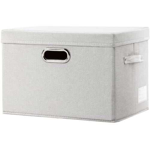 PRANDOM Large Collapsible Storage Bin with Lid [1-Pack] Fabric Foldable Storage Box Organizer Container Basket Cube with Cover for Home Bedroom Closet Office Beige (17.3x11.8x11.8) - color: Beige, size: L(1-Pack)