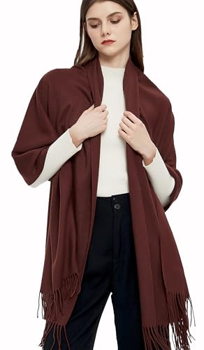 Pashmina Shawls and Wraps Scarfs for Women Wedding Party Winter Warm Long Solid Color - color: Brown