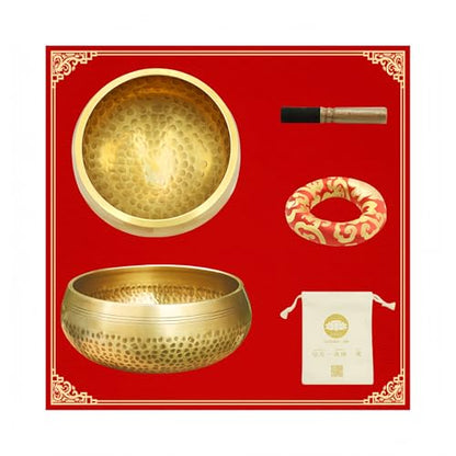 Fay Bless Tibetan Singing Bowl Set - Easy To Play for Beginners - Authentic Handcrafted Mindfulness Meditation Holistic Sound (Gold-15cm/5.9in) - color: Gold-15cm/5.9in