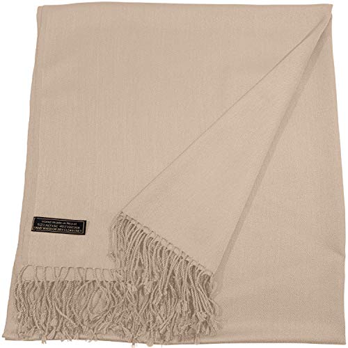 CJ Apparel Solid Color Tassels Design Nepalese Shawl Scarf Wrap Stole Throw Head Wrap Pashmina Gift Hand Made in Nepal New - color: Champagne Pink