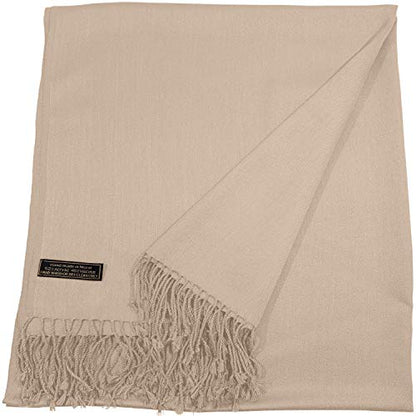 CJ Apparel Solid Color Tassels Design Nepalese Shawl Scarf Wrap Stole Throw Head Wrap Pashmina Gift Hand Made in Nepal New - color: Champagne Pink